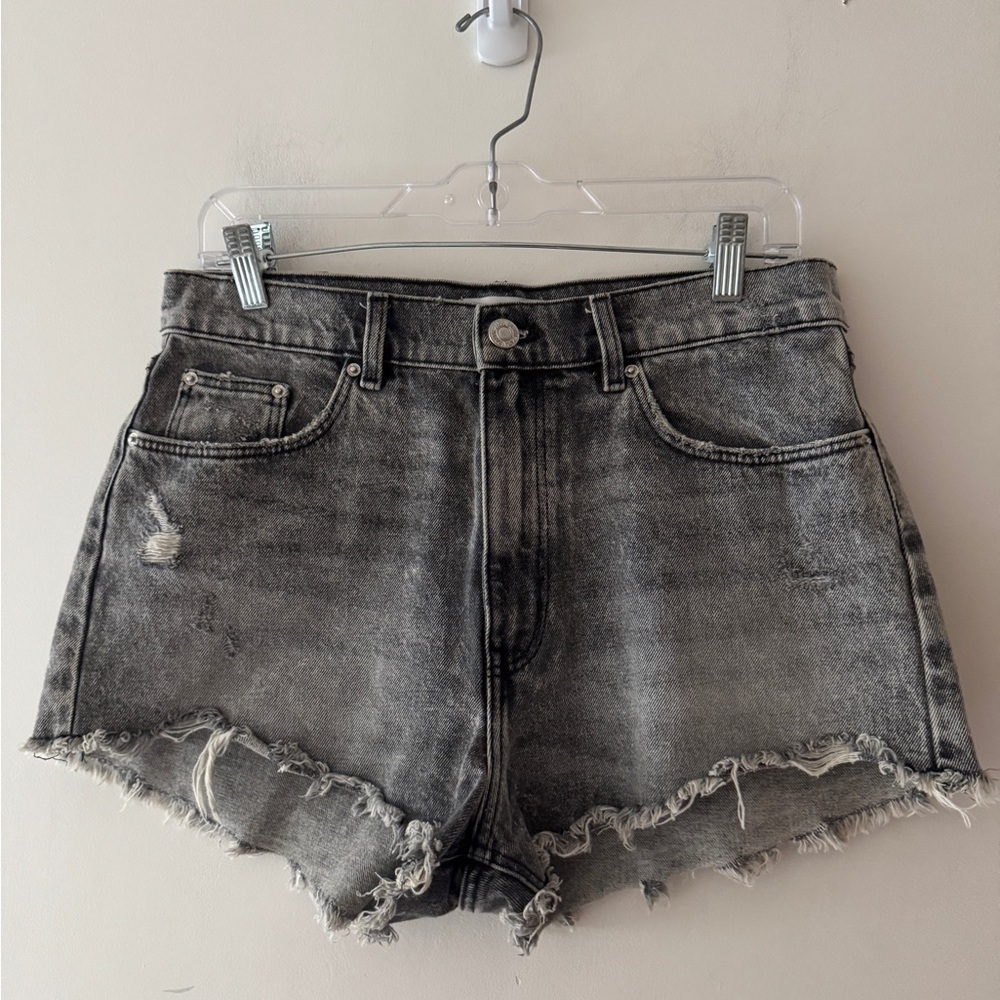 Zara Charcoal Grey Wash Denim Distressed‎ Shorts